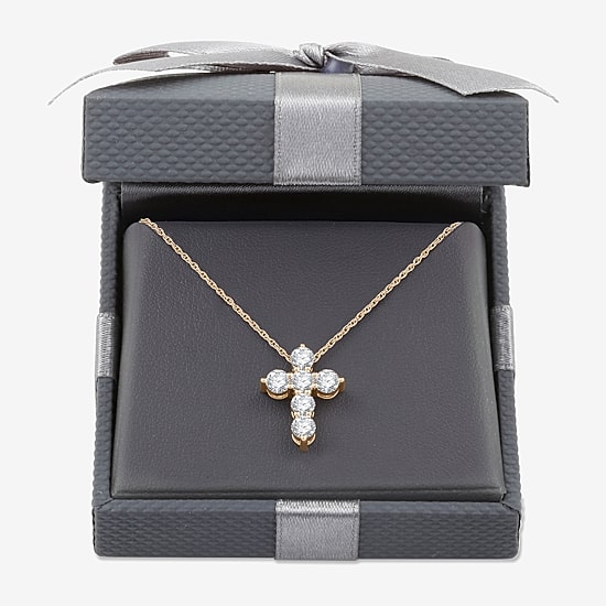 Womens 1 CT. T.W. Lab Grown White Diamond 14K Gold Over Silver Sterling Silver Cross 18 Inch Pendant Necklace
