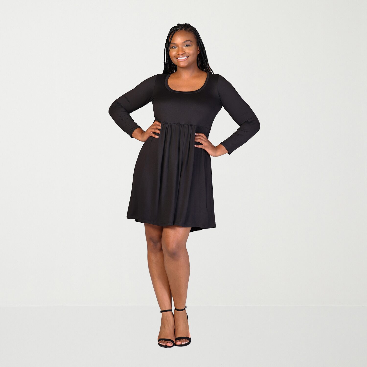 24seven Comfort Apparel Womens Plus Scoop Neck Long Sleeve A-Line Dress