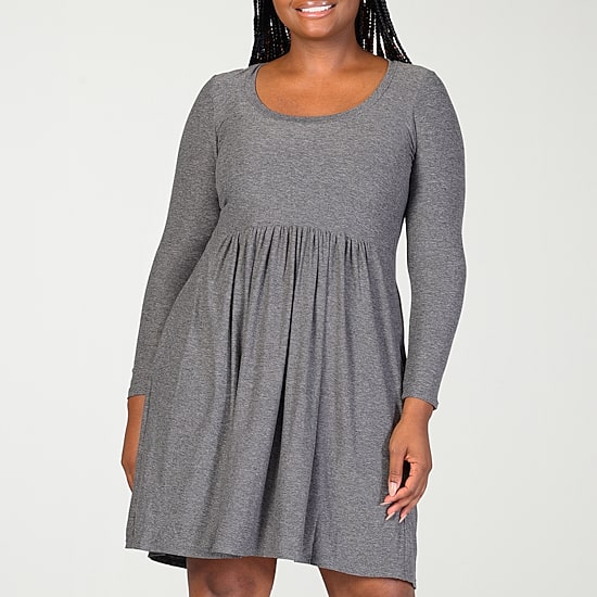 24seven Comfort Apparel Womens Plus Scoop Neck Long Sleeve A-Line Dress