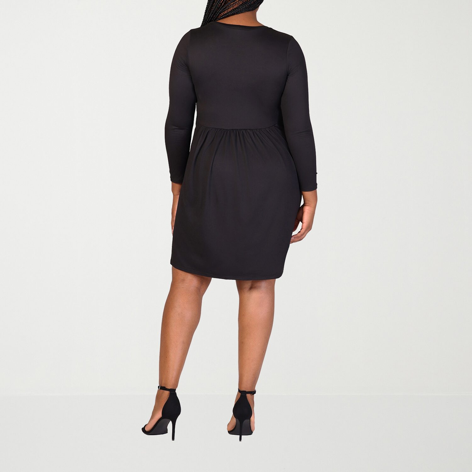 24seven Comfort Apparel Womens Plus Scoop Neck Long Sleeve A-Line Dress