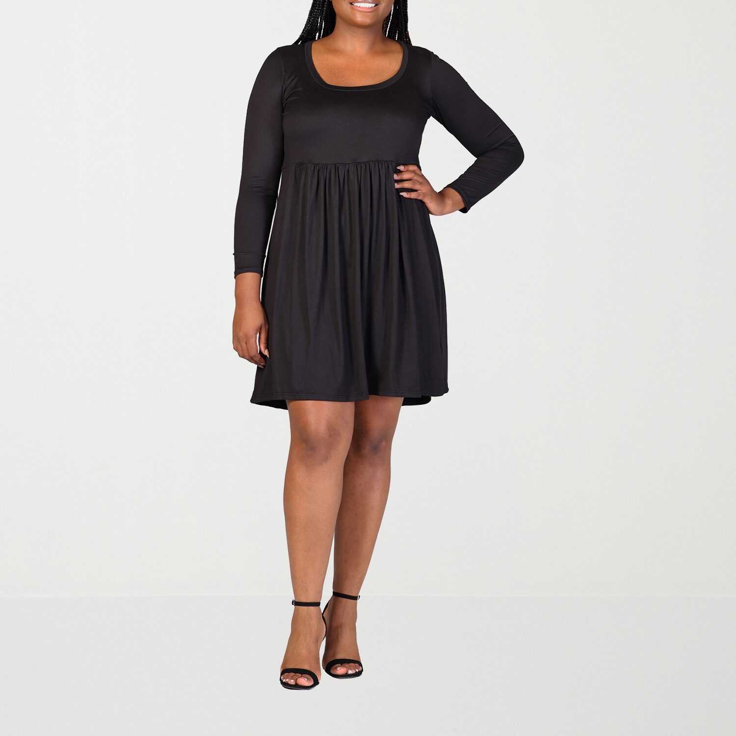 24seven Comfort Apparel Womens Plus Scoop Neck Long Sleeve A-Line Dress