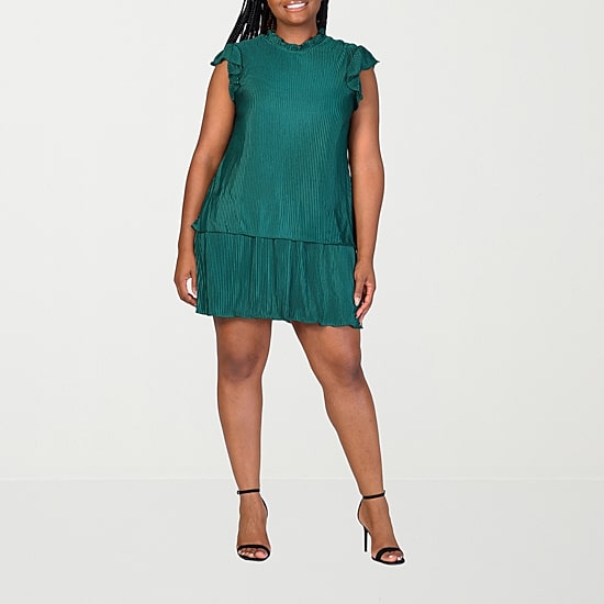 24seven Comfort Apparel Womens Plus Round Neck Short Sleeve A-Line Dress