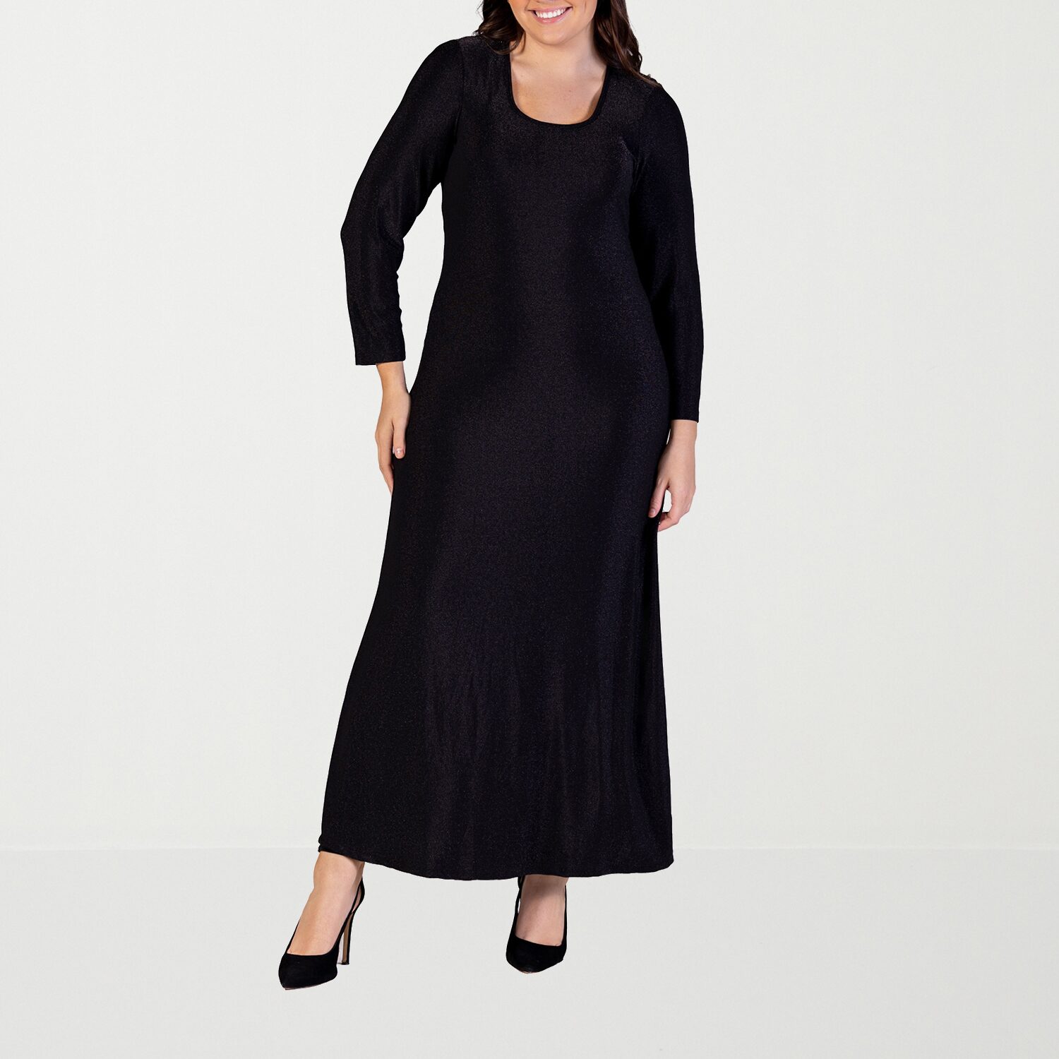 24seven Comfort Apparel Womens Plus Scoop Neck Long Sleeve Maxi Dress