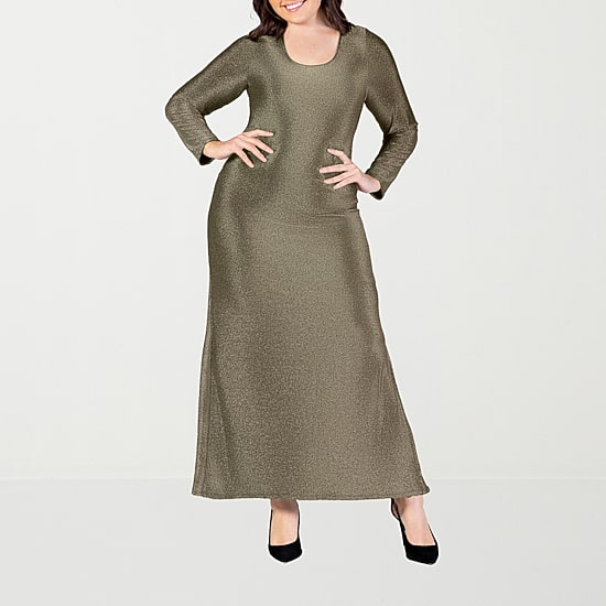 24seven Comfort Apparel Womens Plus Scoop Neck Long Sleeve Maxi Dress