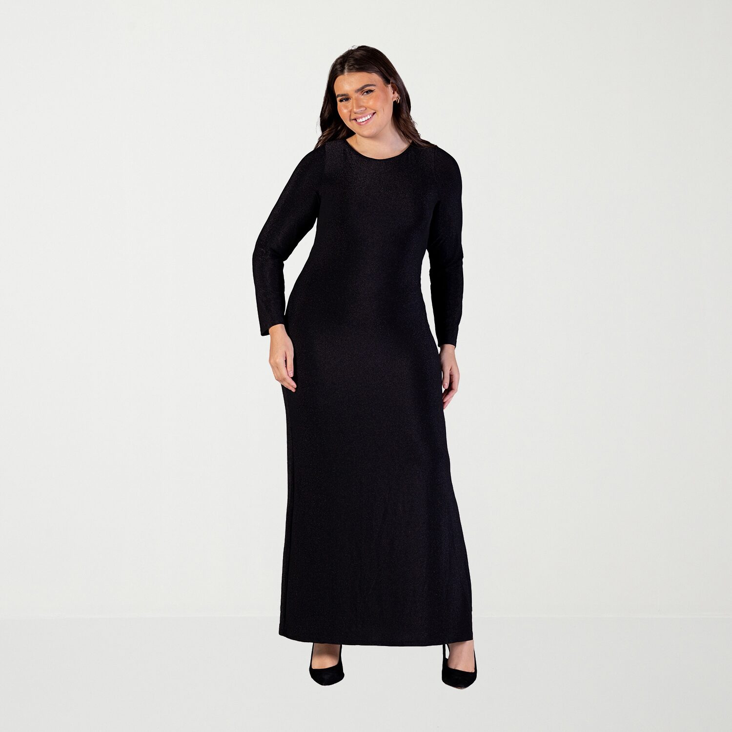 24seven Comfort Apparel Womens Plus Crew Neck Long Sleeve Maxi Dress