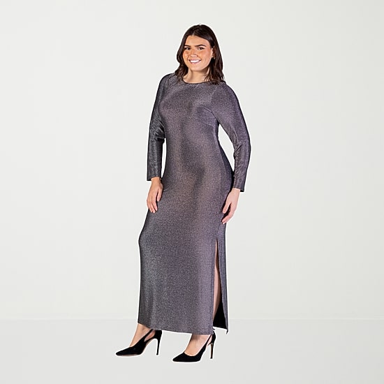 24seven Comfort Apparel Womens Plus Crew Neck Long Sleeve Maxi Dress