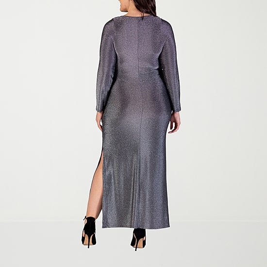 24seven Comfort Apparel Womens Plus Crew Neck Long Sleeve Maxi Dress