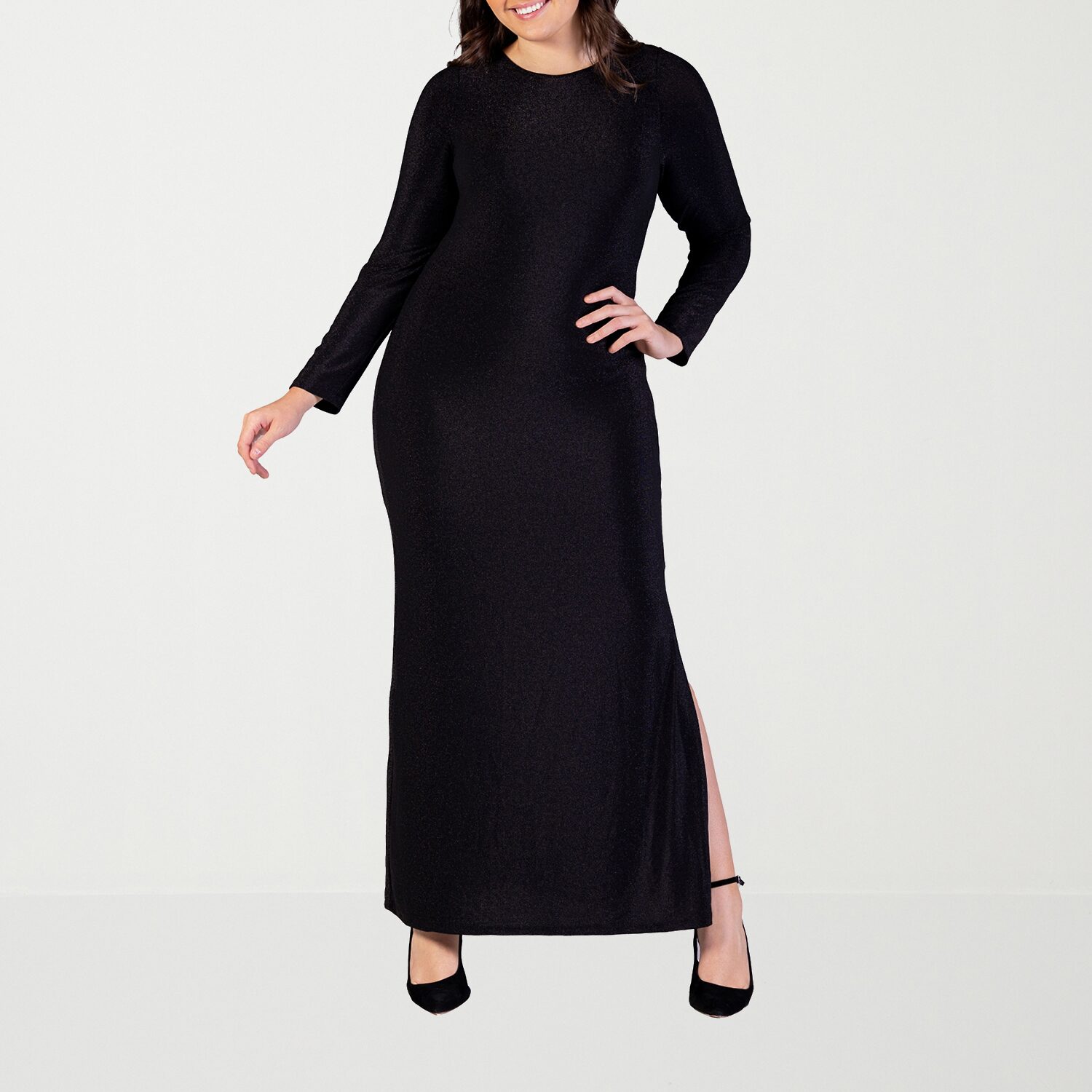 24seven Comfort Apparel Womens Plus Crew Neck Long Sleeve Maxi Dress