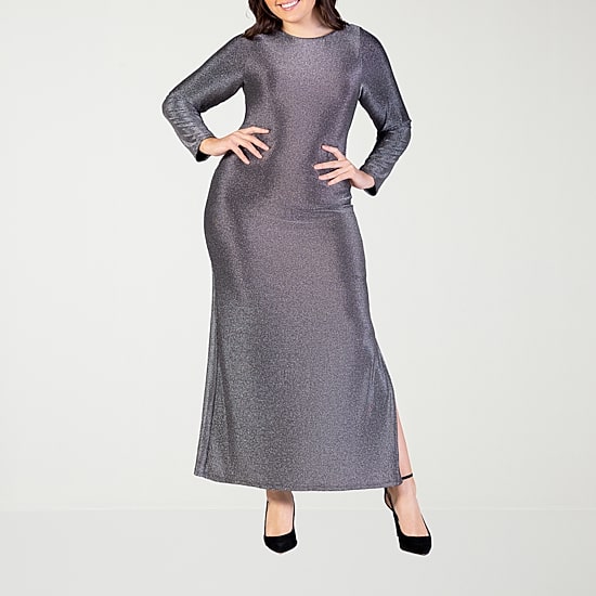 24seven Comfort Apparel Womens Plus Crew Neck Long Sleeve Maxi Dress