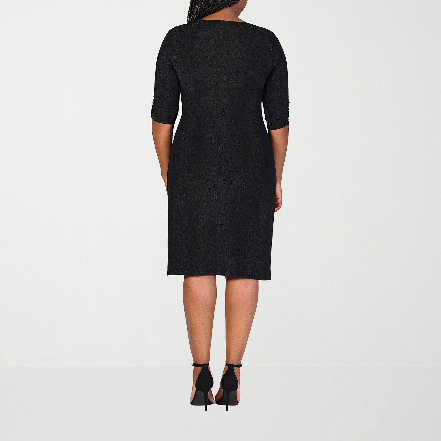 24seven Comfort Apparel Womens Plus Round Neck Elbow Sleeve A-Line Dress