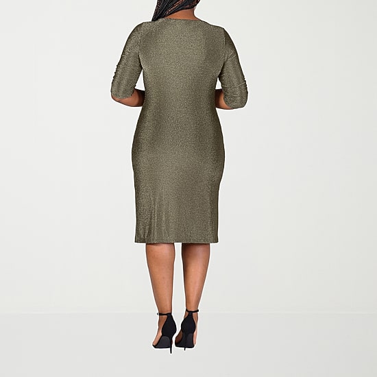 24seven Comfort Apparel Womens Plus Round Neck Elbow Sleeve A-Line Dress