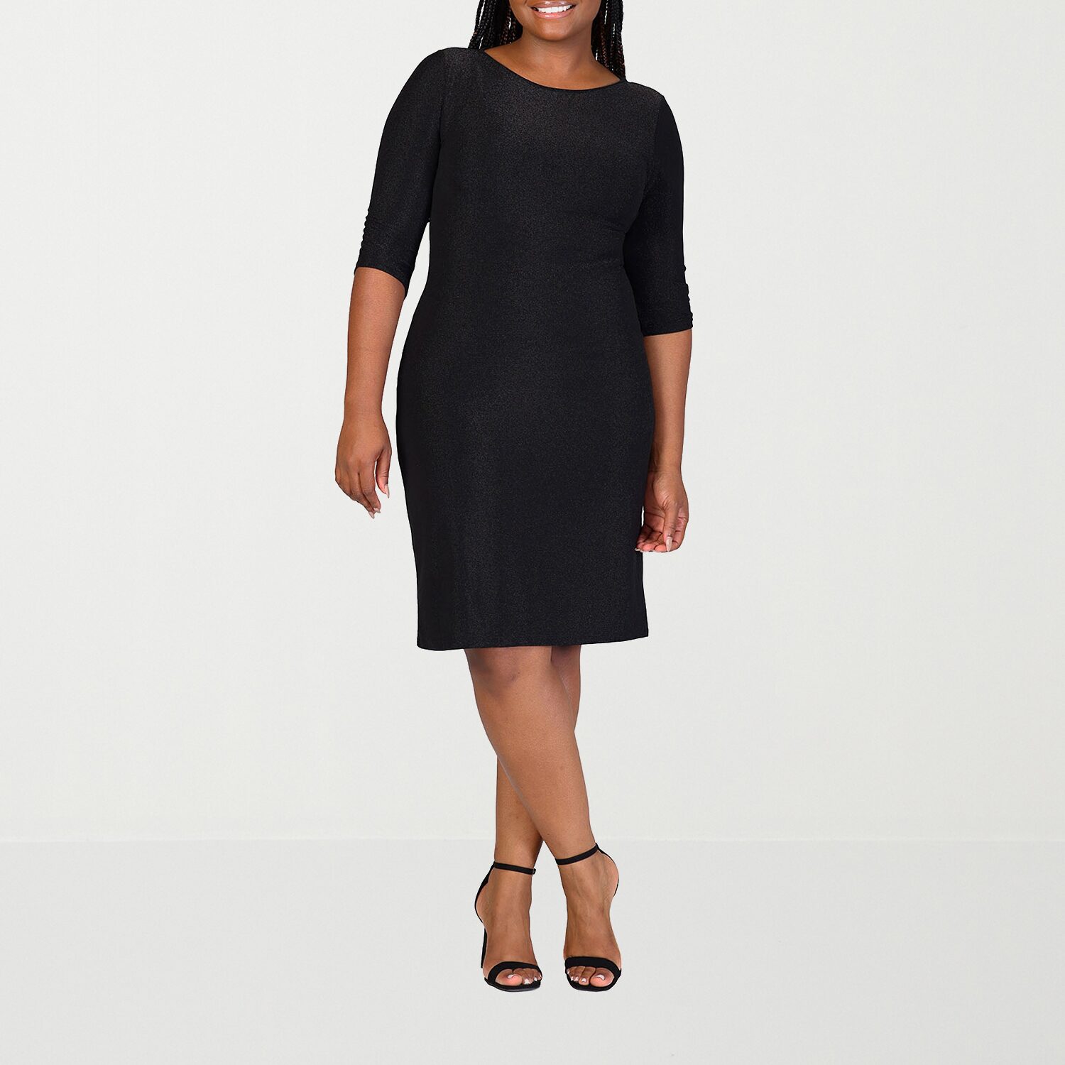 24seven Comfort Apparel Womens Plus Round Neck Elbow Sleeve A-Line Dress