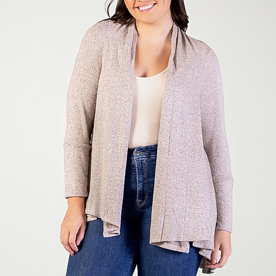 24seven Comfort Apparel Womens Long Sleeve Open Front Plus Cardigan