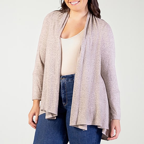 24seven Comfort Apparel Womens Long Sleeve Open Front Plus Cardigan