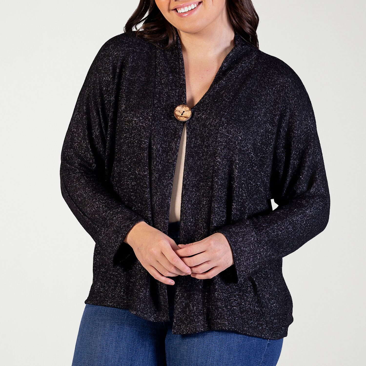 24seven Comfort Apparel Womens V Neck Long Sleeve Button Plus Cardigan