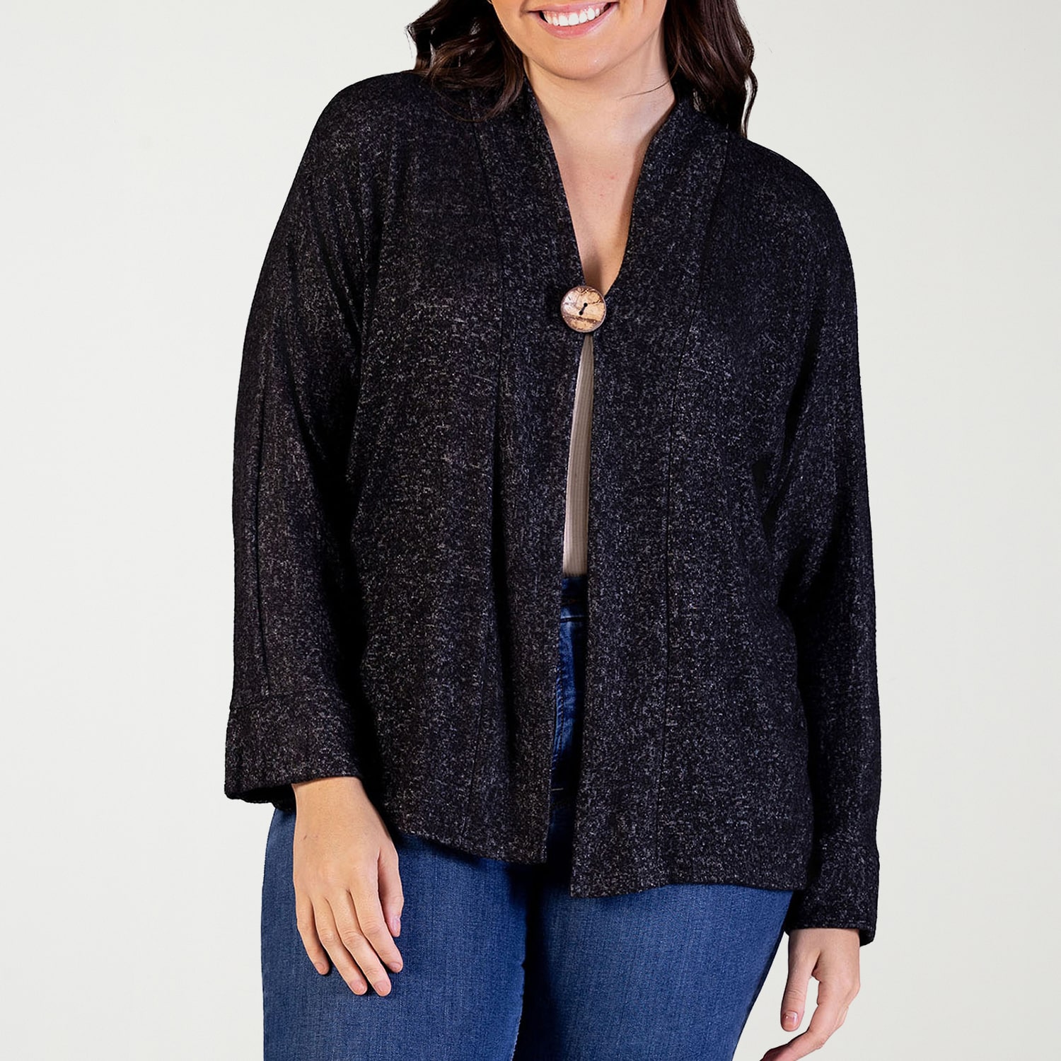 24seven Comfort Apparel Womens V Neck Long Sleeve Button Plus Cardigan
