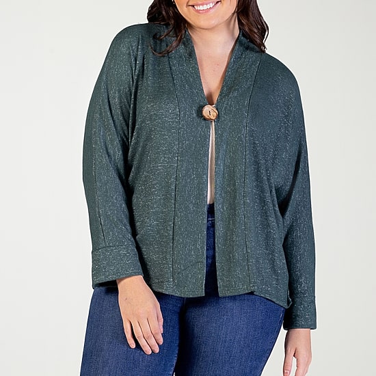 24seven Comfort Apparel Womens V Neck Long Sleeve Button Plus Cardigan
