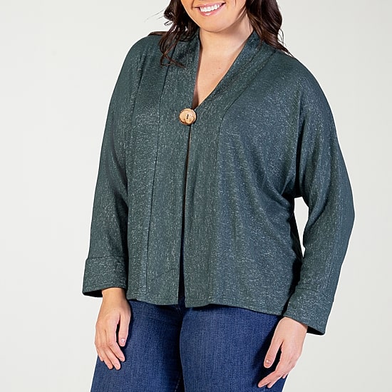 24seven Comfort Apparel Womens V Neck Long Sleeve Button Plus Cardigan