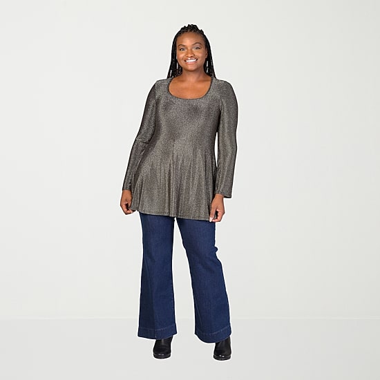 24seven Comfort Apparel Plus Womens Scoop Neck Long Sleeve Tunic Top