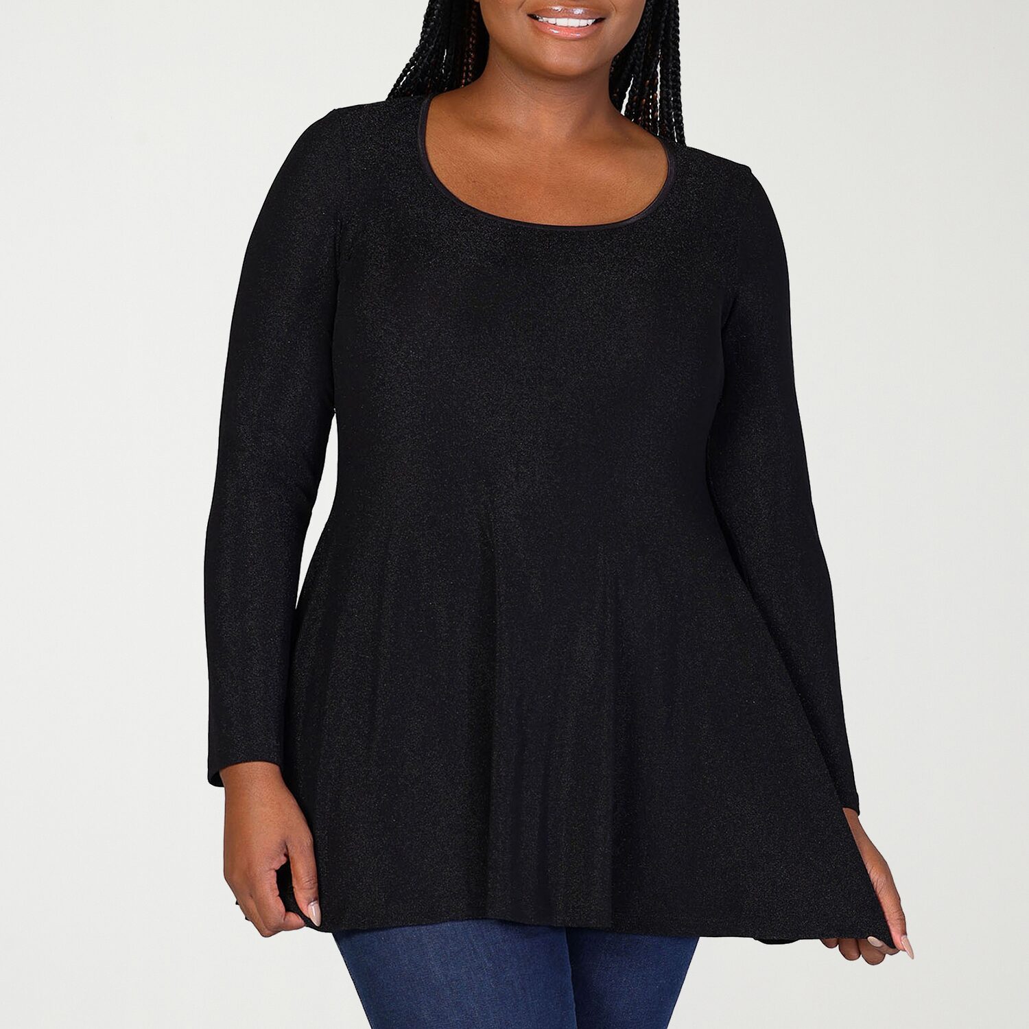 24seven Comfort Apparel Plus Womens Scoop Neck Long Sleeve Tunic Top