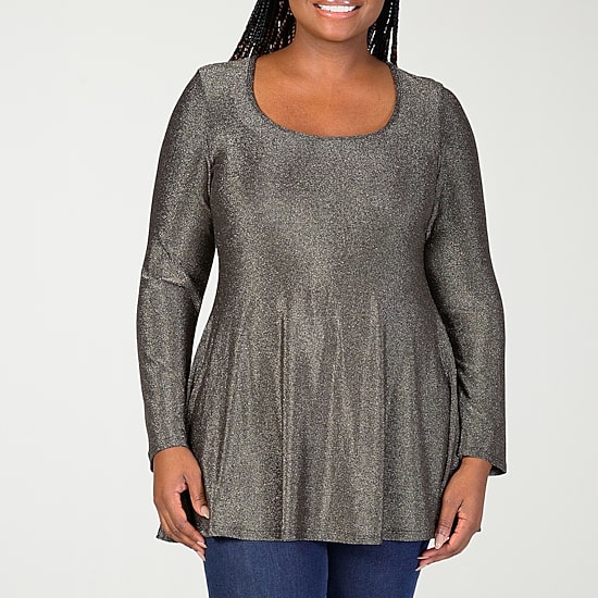 24seven Comfort Apparel Plus Womens Scoop Neck Long Sleeve Tunic Top