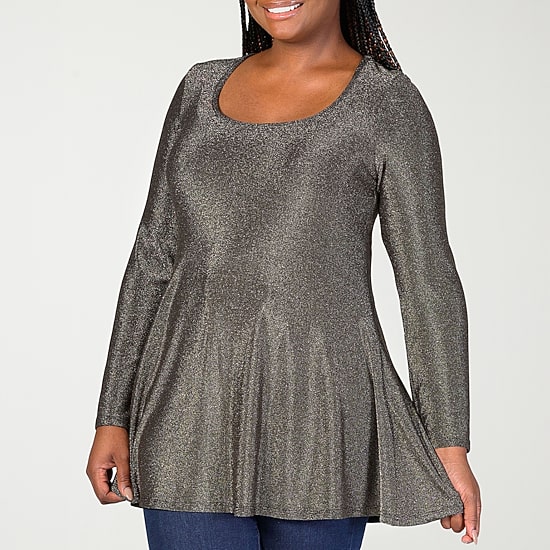 24seven Comfort Apparel Plus Womens Scoop Neck Long Sleeve Tunic Top
