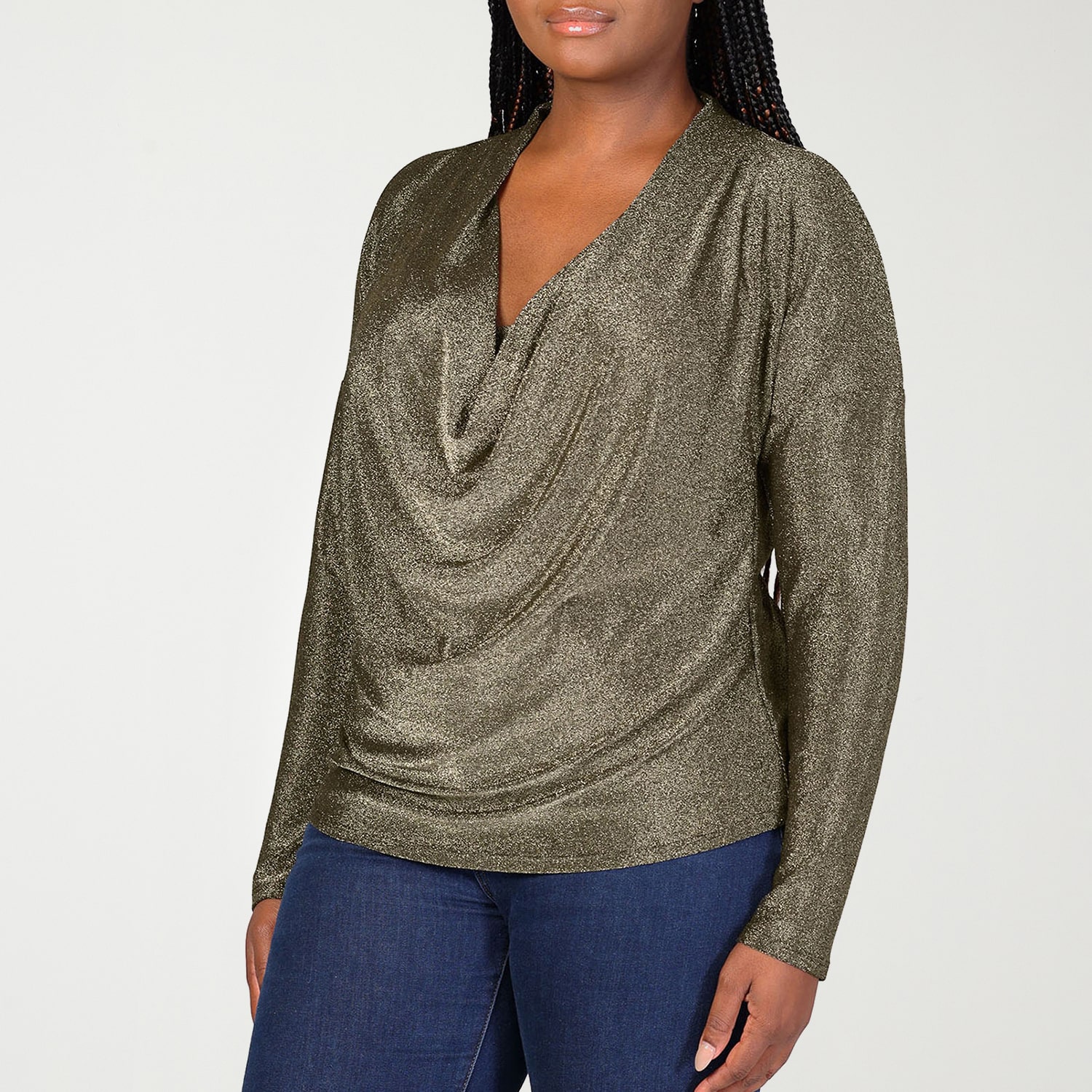24seven Comfort Apparel Womens Plus Cowl Neck Long Sleeve Blouse