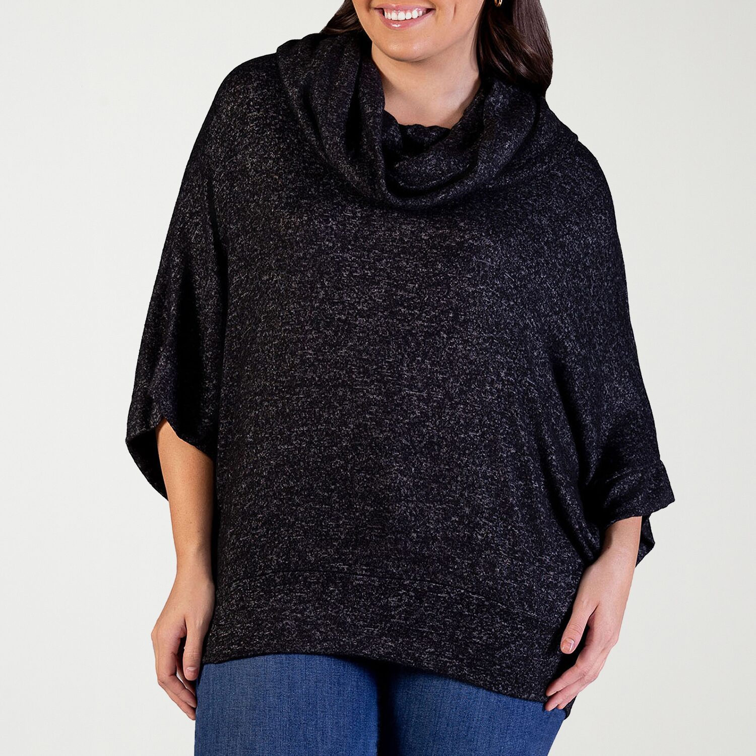 24seven Comfort Apparel Womens Plus Cowl Neck Elbow Sleeve Blouse