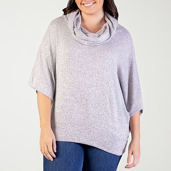 24seven Comfort Apparel Womens Plus Cowl Neck Elbow Sleeve Blouse