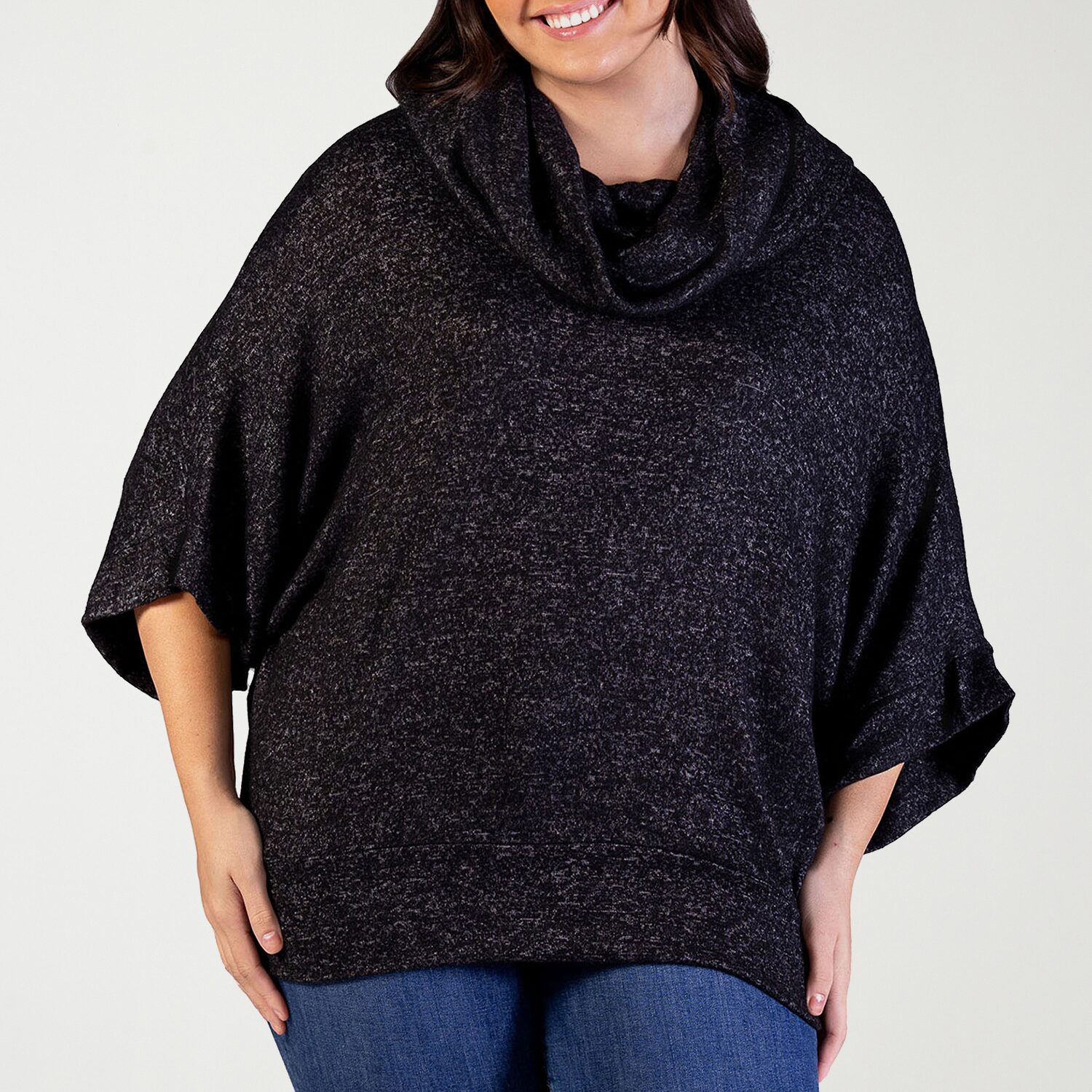 24seven Comfort Apparel Womens Plus Cowl Neck Elbow Sleeve Blouse