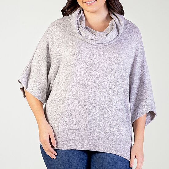 24seven Comfort Apparel Womens Plus Cowl Neck Elbow Sleeve Blouse