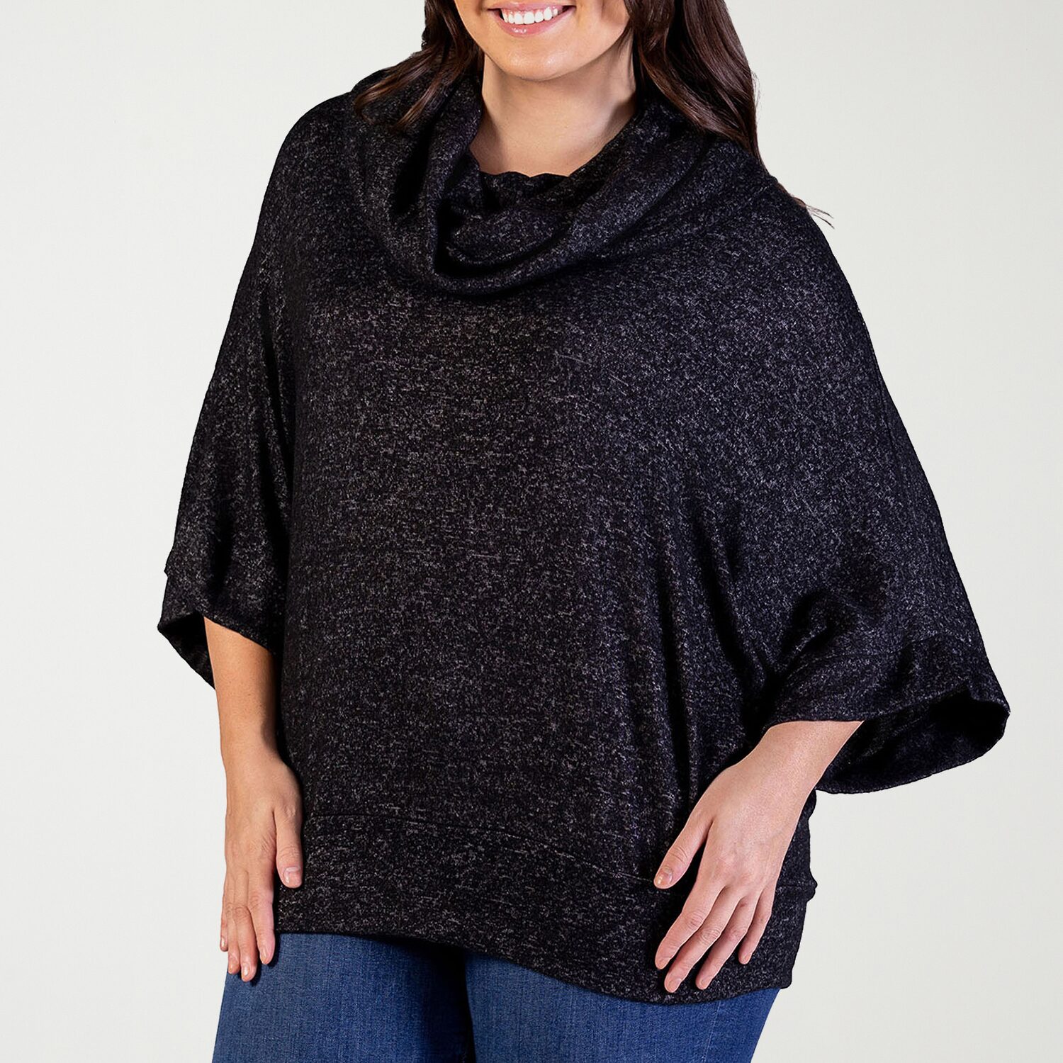 24seven Comfort Apparel Womens Plus Cowl Neck Elbow Sleeve Blouse