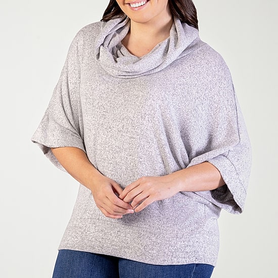 24seven Comfort Apparel Womens Plus Cowl Neck Elbow Sleeve Blouse