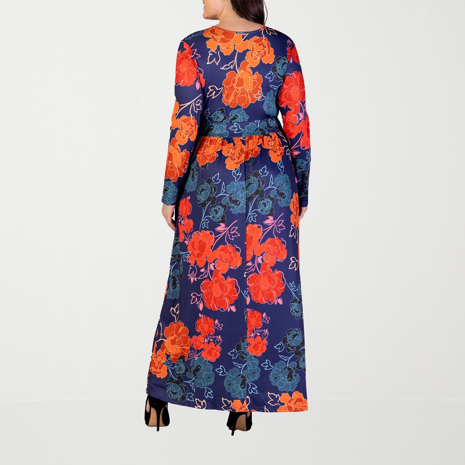 24seven Comfort Apparel Womens Plus V Neck Long Sleeve Maxi Dress