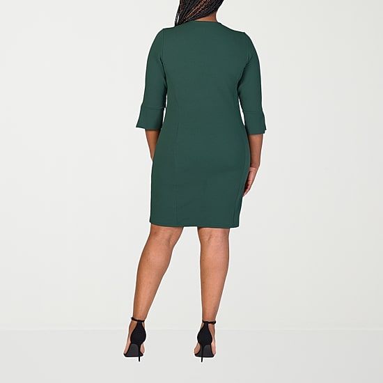 24seven Comfort Apparel Womens Plus Keyhole Neck Elbow Sleeve Shift Dress