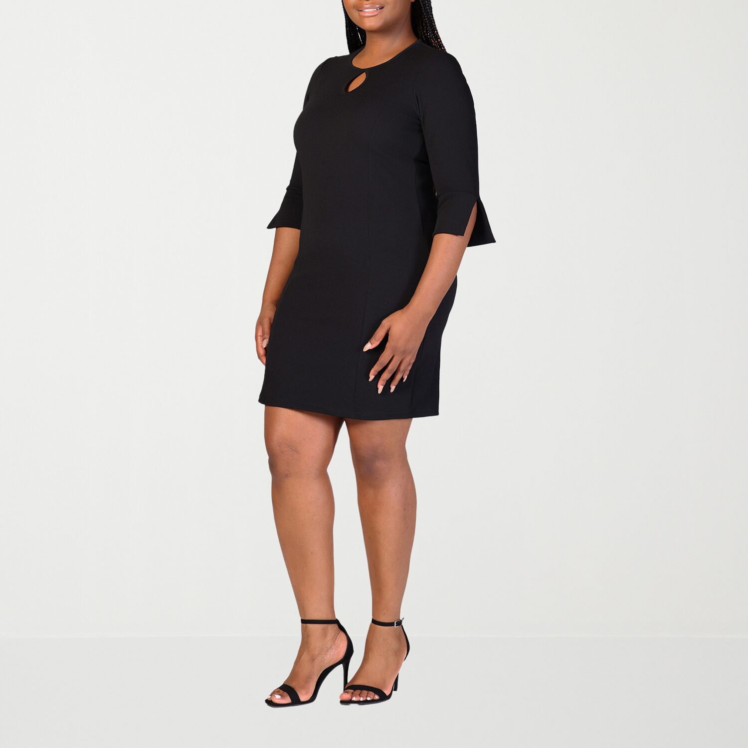 24seven Comfort Apparel Womens Plus Keyhole Neck Elbow Sleeve Shift Dress