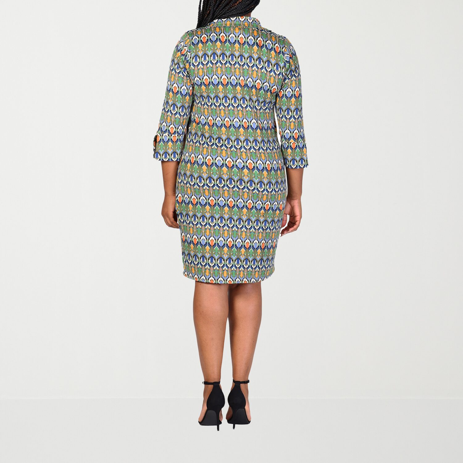 24seven Comfort Apparel Womens Plus 3/4 Sleeve Geometric Shift Dress