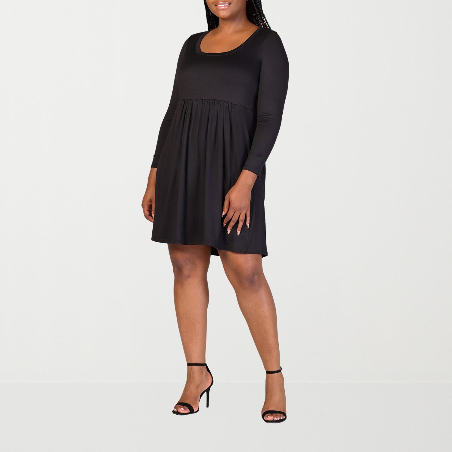 24seven Comfort Apparel Womens Plus Scoop Neck Long Sleeve A-Line Dress