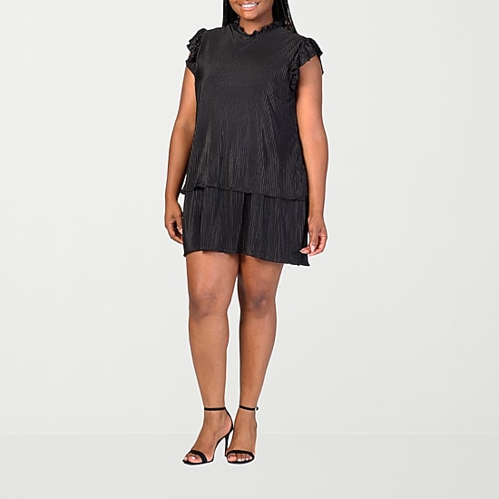 24seven Comfort Apparel Womens Plus Round Neck Short Sleeve A-Line Dress