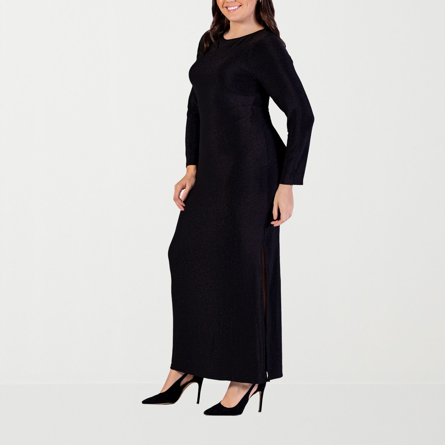 24seven Comfort Apparel Womens Plus Crew Neck Long Sleeve Maxi Dress