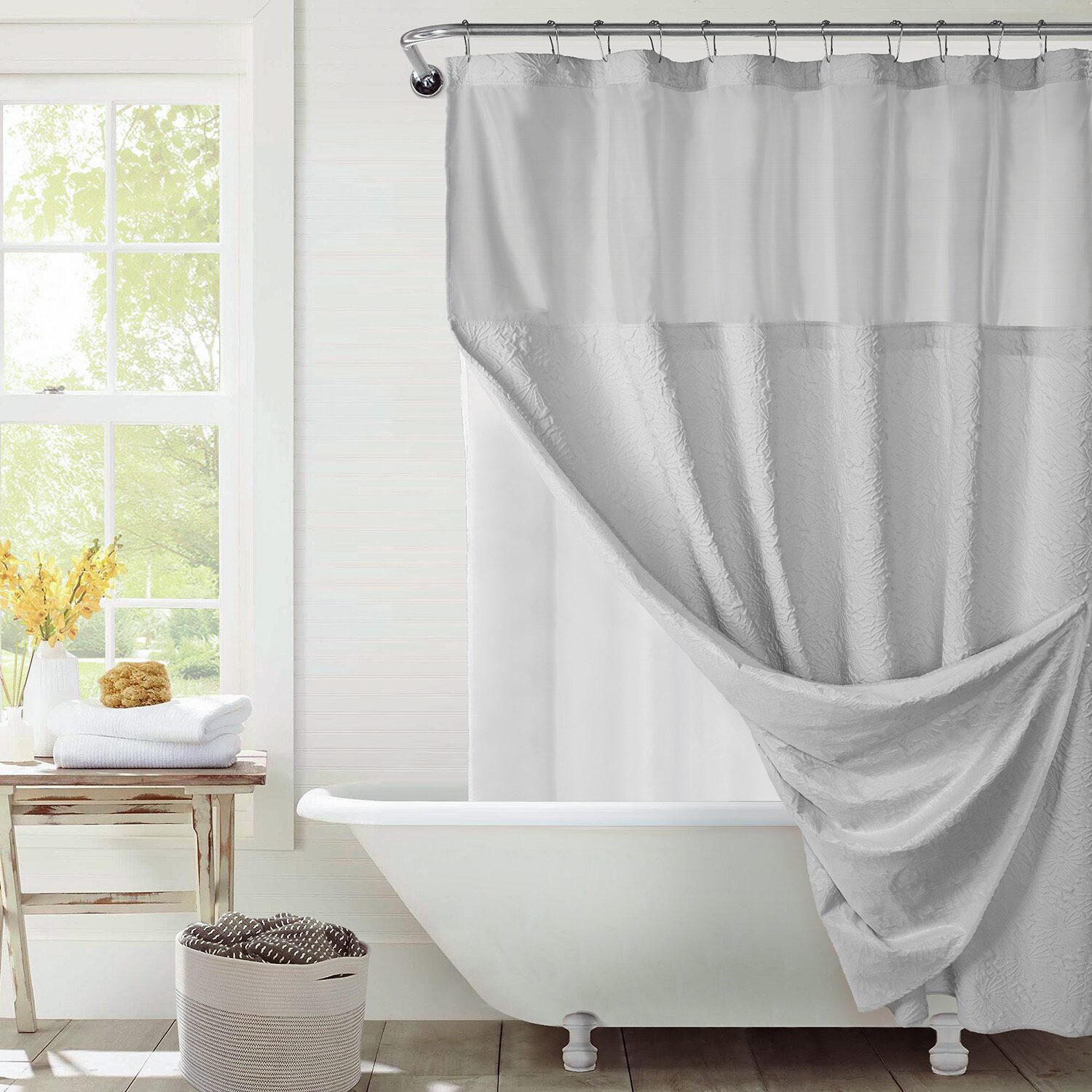 Awesome Home™ Starburst Snap Liner Hooks Shower Curtain Set