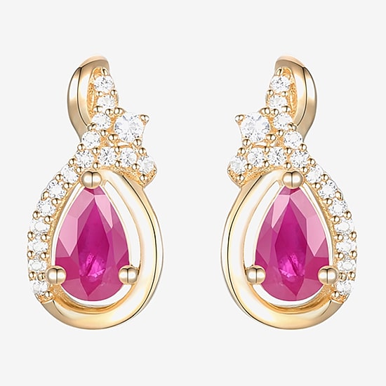 (J-K/I2-I3) Womens Gemstone and 1/10 CT. T.W. Natural Diamond 10K Gold Pear Drop Earrings