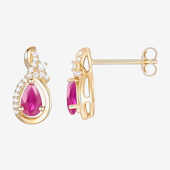 (J-K/I2-I3) Womens Gemstone and 1/10 CT. T.W. Natural Diamond 10K Gold Pear Drop Earrings
