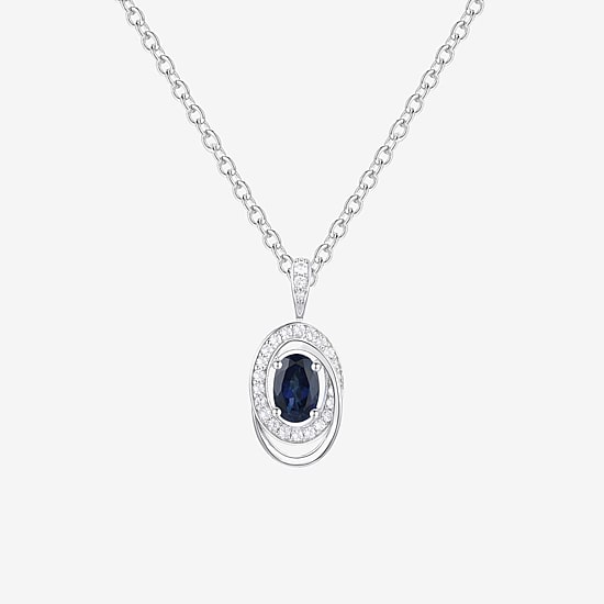 (I-J/I2-I3) Womens 1/10 CT. T.W. Genuine Blue Sapphire 10K Gold Oval 18 Inch Pendant Necklace