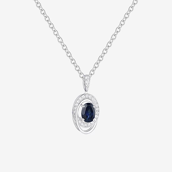 (I-J/I2-I3) Womens 1/10 CT. T.W. Genuine Blue Sapphire 10K Gold Oval 18 Inch Pendant Necklace