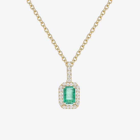 (J-K/I2-I3) Womens 1/6 CT. T.W. Genuine Green Emerald 10K Gold 18 Inch Pendant Necklace
