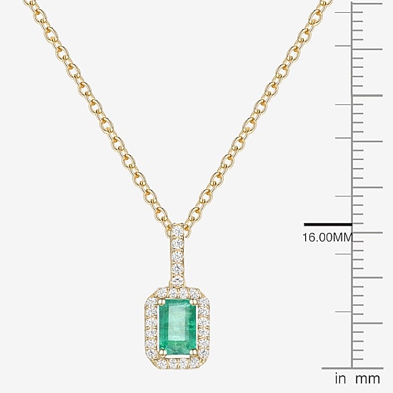 (J-K/I2-I3) Womens 1/6 CT. T.W. Genuine Green Emerald 10K Gold 18 Inch Pendant Necklace