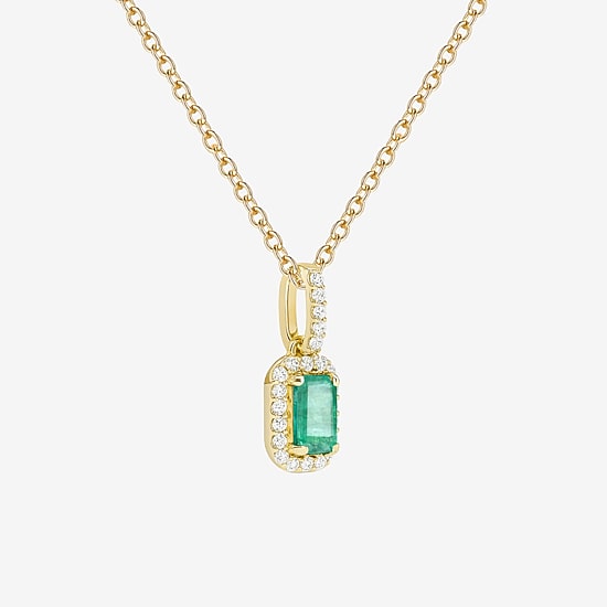 (J-K/I2-I3) Womens 1/6 CT. T.W. Genuine Green Emerald 10K Gold 18 Inch Pendant Necklace