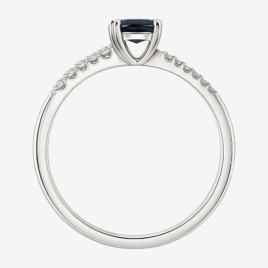 (J-K/I2-I3) Womens 1/10 CT. T.W. Genuine Blue Sapphire 10K Gold Oval Side Stone Bypass  Cocktail Ring
