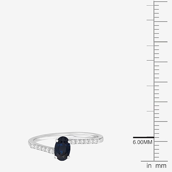 (J-K/I2-I3) Womens 1/10 CT. T.W. Genuine Blue Sapphire 10K Gold Oval Side Stone Bypass  Cocktail Ring